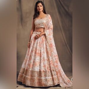 NWT Digital Printed Organza Lehenga in Off White